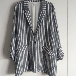 Striped Linen blend blazer Jacket XXL lightweight black/white Academia Nautical